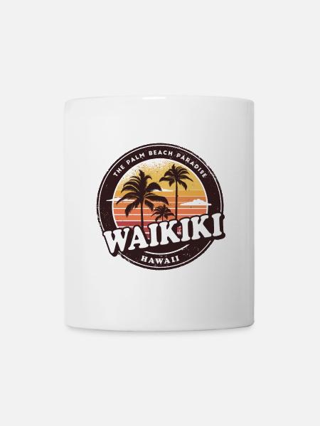 Waikiki Hawaii Vintage Beach Design - Tasse - Weiß