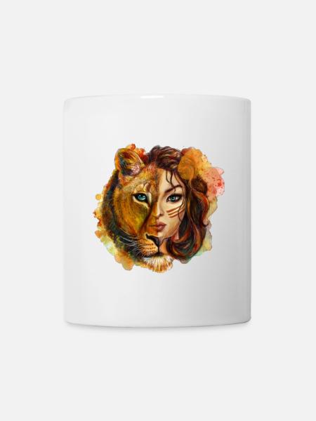 Tigerfrau Wasserfarben Portrait - Tasse - Weiß