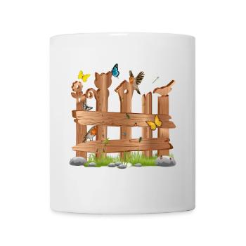 belle décoration lattes en bois clôture avec des figurines & formes - Mug blanc - blanc - Devant