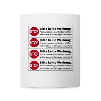 4 x Stop Bitte keine Werbung Sticker - Tasse - Weiß - Vorne