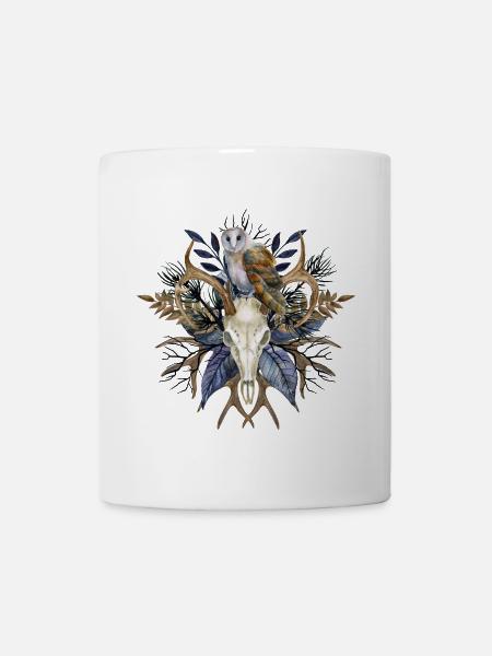 Eulen Schädel Blumen Mystisches Design - Tasse - Weiß