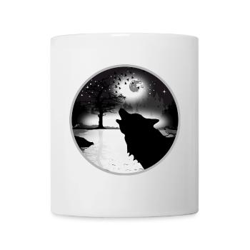 heulender Wolf in der Nacht bei Vollmond - Tasse - Weiß - Vorne
