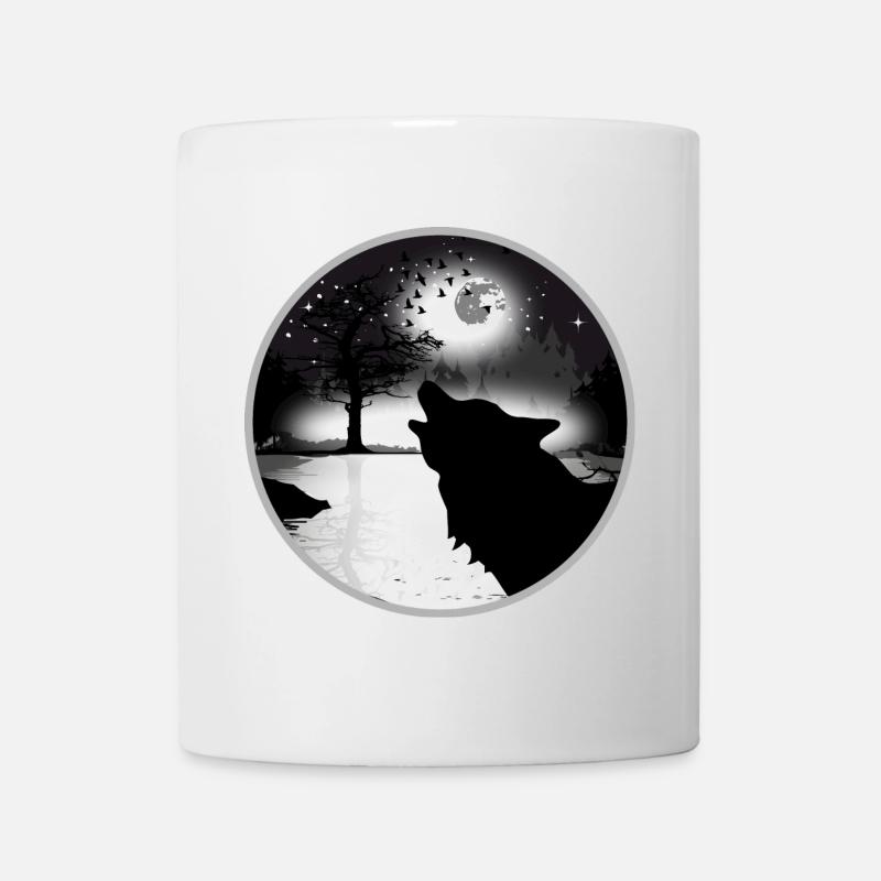 heulender Wolf in der Nacht bei Vollmond - Tasse - Weiß