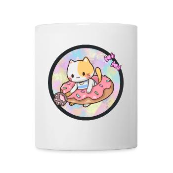 Kawaii Katze mit Donut und Süßigkeiten - Tasse - Weiß - Vorne
