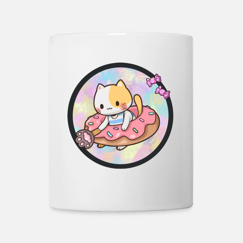 Kawaii chat avec des beignets et des bonbons - Mug blanc - blanc