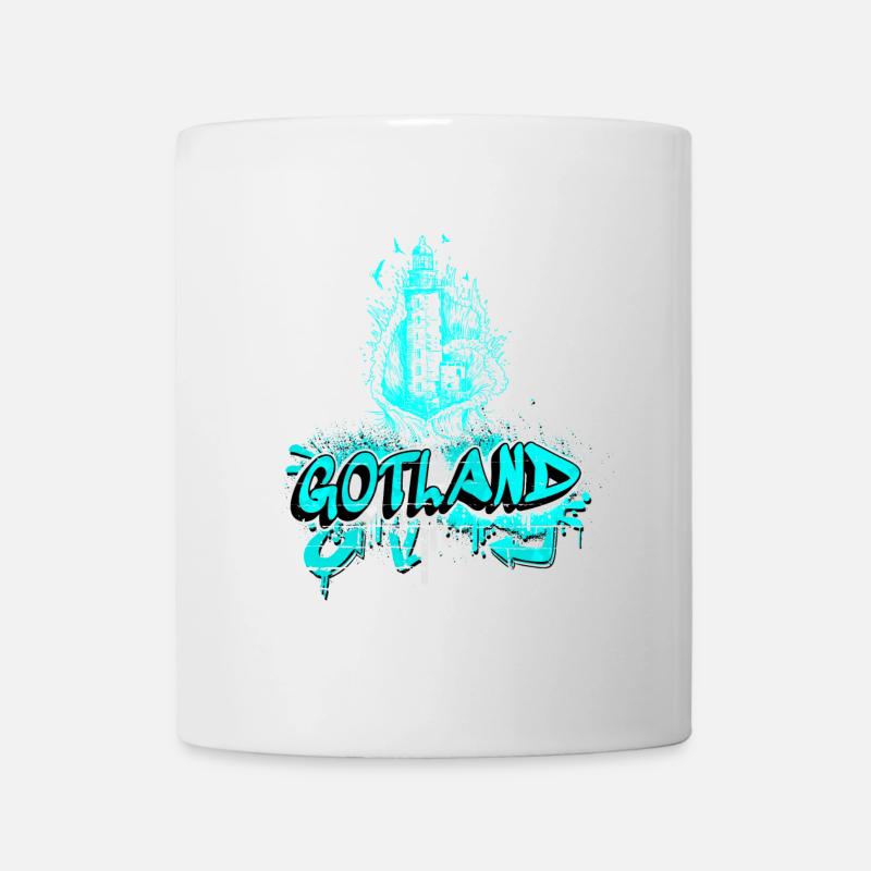 Gotland Graffiti Leuchtturm Design - Tasse - Weiß