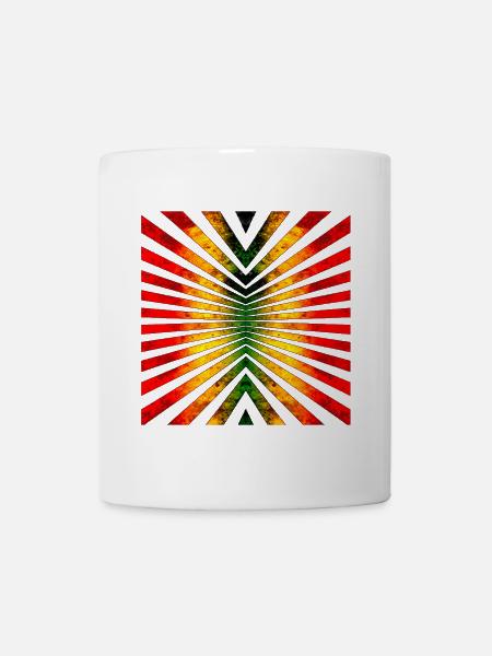 Geometric sunbeam motif in Rasta colours - Mug - white