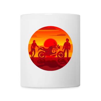 Couple et moto au coucher du soleil - Mug blanc - blanc - Devant