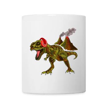 Dinosaur with headphones in front of volcano - Mug - white - Front
