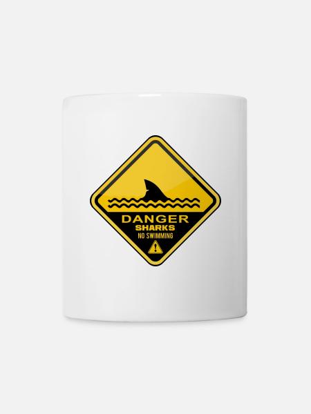 Danger Sharks No Swimming - Mug - white