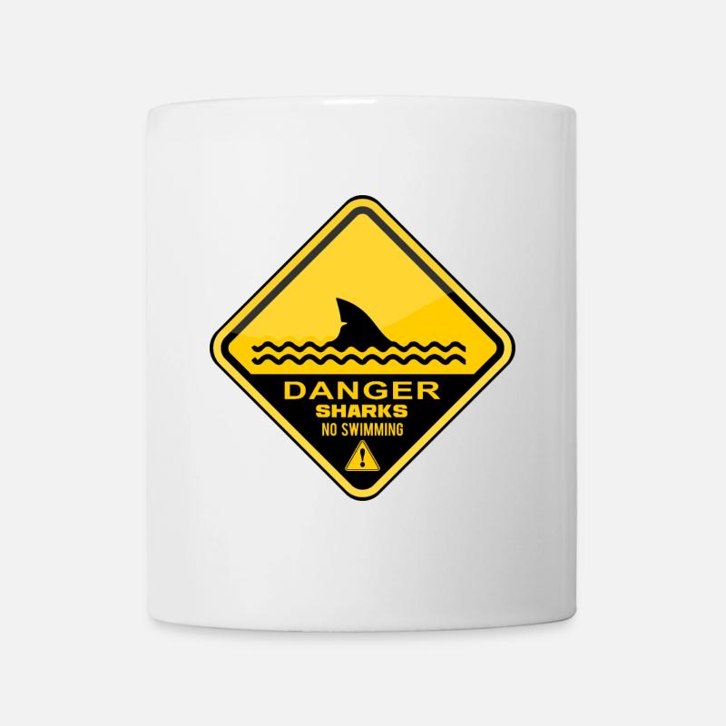 Danger Sharks No Swimming - Mug - white