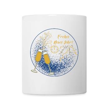 Frohes Neues Jahr Schriftzug Sektgläser Dekoration - Tasse - Weiß - Vorne