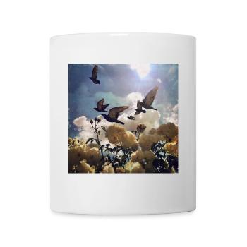 Migration des oiseaux sur les pétales de rose - Mug blanc - blanc - Devant