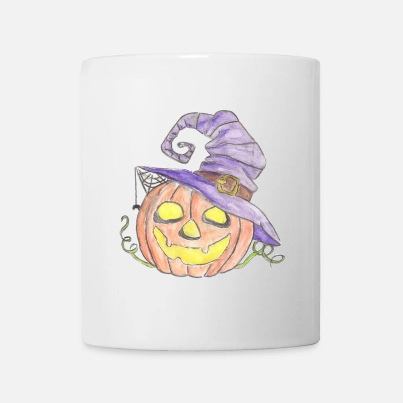 Watercolor pumpkin with witch hat - Mug - white