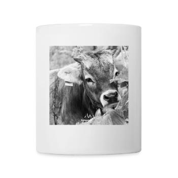 Schwarz-Weiß Fotodesign - Junges Kalb mit Charme - Tasse - Weiß - Vorne