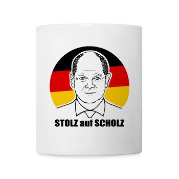 stolz auf Scholz, Bundeskanzler, Deutschland Shirt - Tasse - Weiß - Vorne