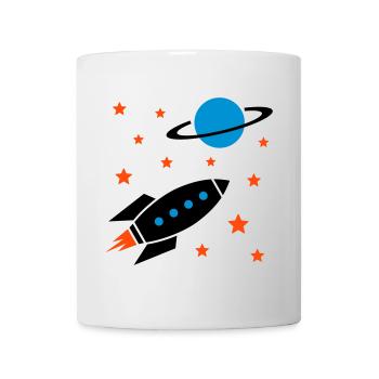 Spaceship, stars and planet with ring - Mug - white - Front