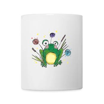 Cute Little Frog in the Grass – Cartoon Design - Mug - white - Front