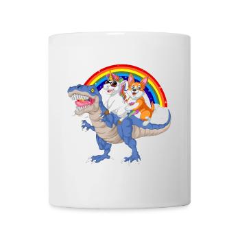 corgi et licorne chevauchant le dinosaure - Mug blanc - blanc - Devant