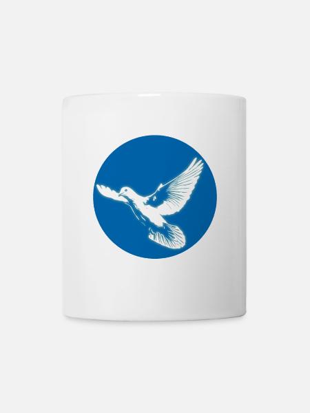 Weiss leuchtende Friedenstaube im blauen Kreis - Tasse - Weiß