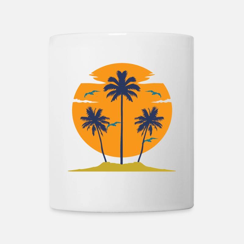 Coucher de soleil avec silhouette de palmiers - Mug blanc - blanc