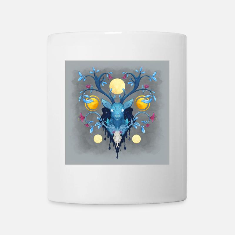Blue Ink Spirits Posters - Cerf Nocturne Fleuri - Mug blanc - blanc