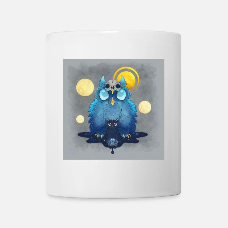 Blue Ink Spirits Poster - Eule und Schwarzes Kätzchen - Tasse - Weiß