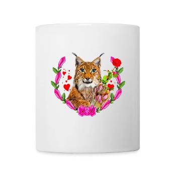 Luchs Katze mit Rose für die Liebe - Tasse - Weiß - Vorne