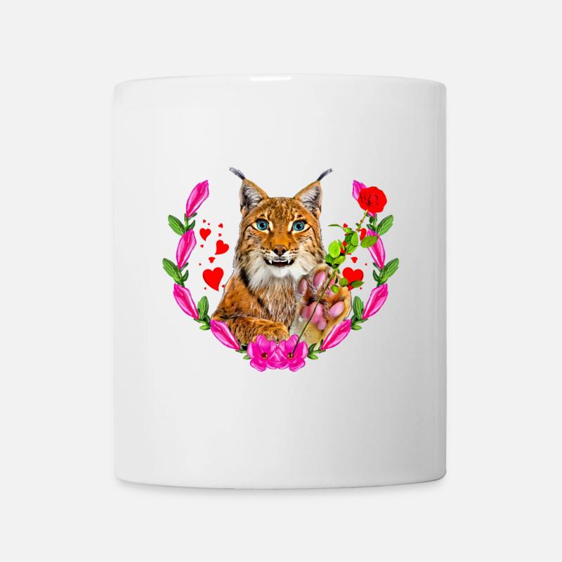 Luchs Katze mit Rose für die Liebe - Tasse - Weiß