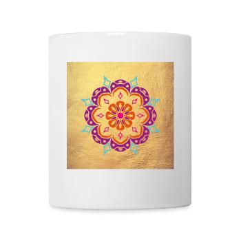 Poster Mandala Ornament Gold Blüte Yoga Indien om - Tasse - Weiß - Vorne