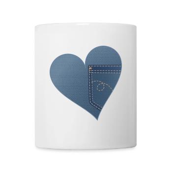 blue heart in jeans look with trouser pocket - Mug - white - Front