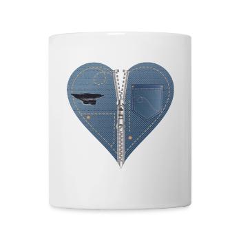 light blue heart in jeans look with zipper - Mug - white - Front