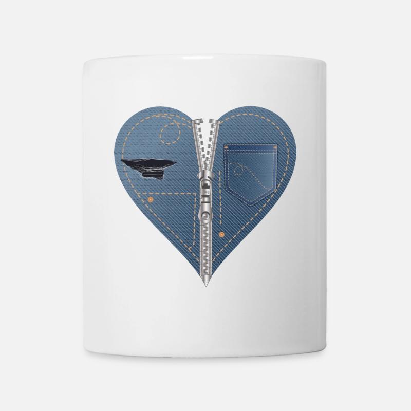 hellblaues Herz im Jeans Look mit Reißverschluss - Tasse - Weiß