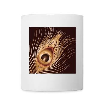 von Hand gezeichnete goldfarbene Pfauenfeder - Tasse - Weiß - Vorne