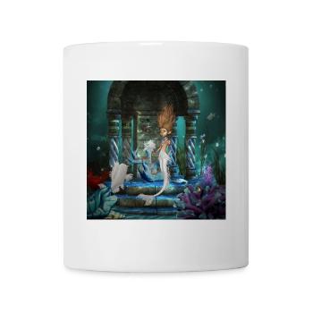 Cute little mermaid with fantasy fish - Mug - white - Front