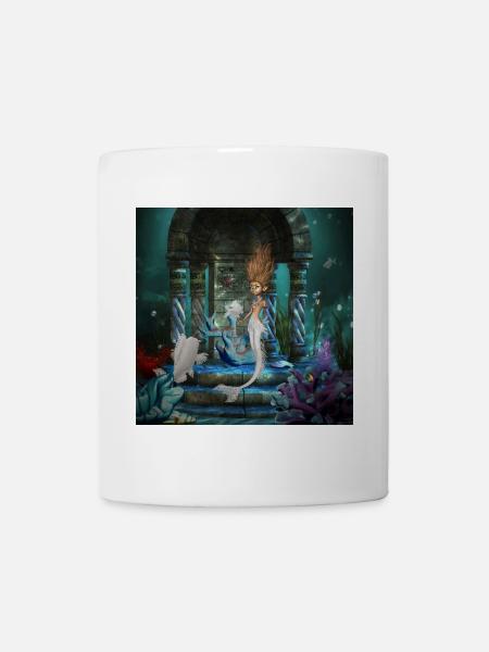 Mignonne petite sirène avec des poissons fantastiques - Mug blanc - blanc