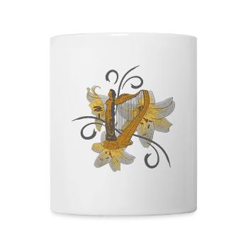 Musiker outfits frauen, Lilien harfenmotiv - Tasse - Weiß - Vorne