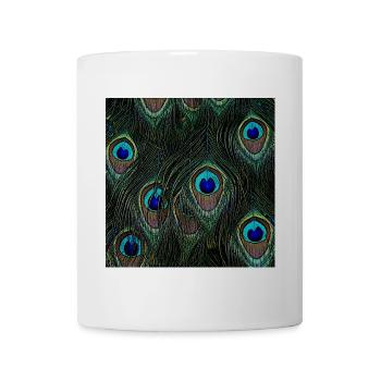 vogelliebhaber geschenke, Pfauenfedern - Tasse - Weiß - Vorne