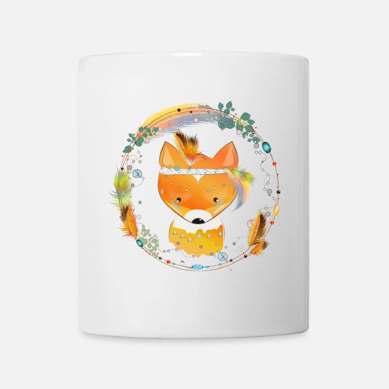 petit renard avec décoration en plumes dans cadre ethno - Mug blanc - blanc