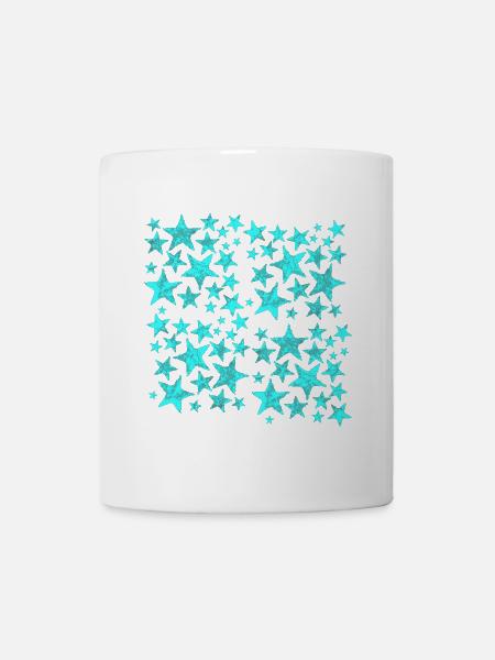 Leuchtende blaue Sternenmuster auf Schwarz - Tasse - Weiß