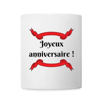 Joyeux Anniversaire, rubans rouges, fête - Mug blanc - blanc - Devant