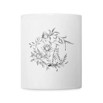 Chat assis sur une lune florale, composition flora - Mug blanc - blanc - Devant