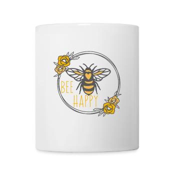 Floral Wreath and bee happy - Mug blanc - blanc - Devant