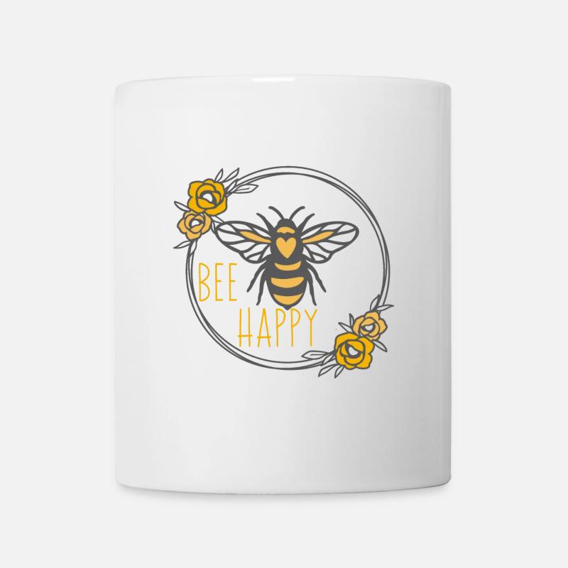 Floral Wreath and bee happy - Mug blanc - blanc