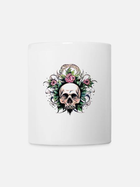 Floral Skull Crown Tattoo Art - Mug - white