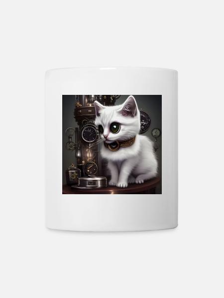 Kleine Steampunk-Katze - Tasse - Weiß