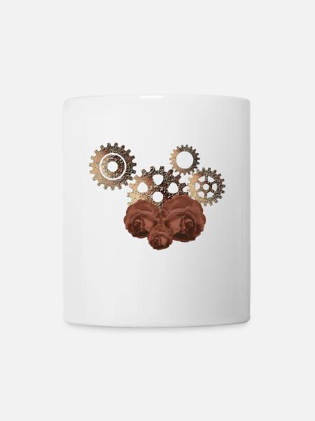 tolle steampunk mode, Zahnräder und Rosenmuster - Tasse - Weiß