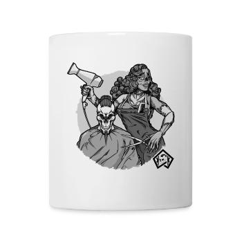Friseurin, Friseuse, Frisörin, Friseur, Totenkopf - Tasse - Weiß - Vorne