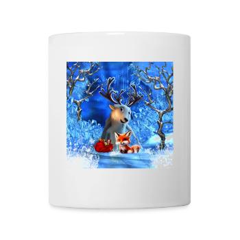 Kleines Rentier und niedlicher Fuchs wünschen Ihnen ein frohes Weihnachtsfest - Tasse - Weiß - Vorne