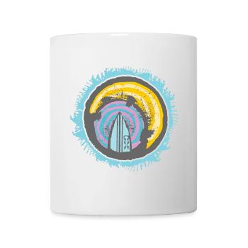 Abstraktes Surfer Motiv auf Farbiger Kulisse - Tasse - Weiß - Vorne